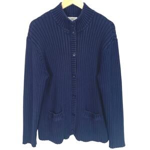 Jones New York Women's Sz XL Navy Heavy Cotton Ribbed Cardigan Pockets